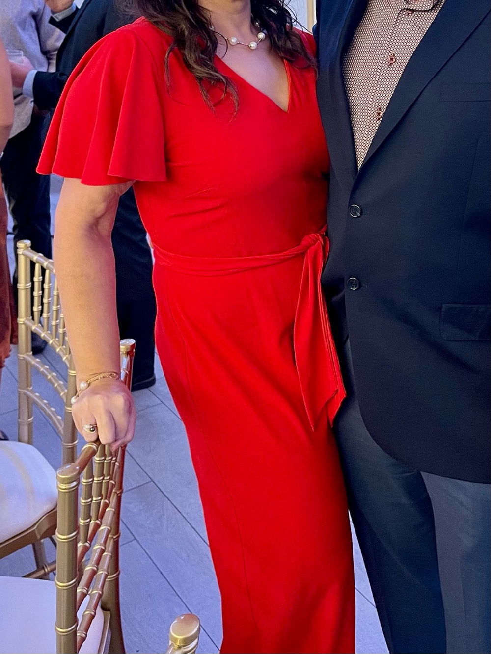 Preston & York Bright Red V-Neck Tie-Waist Wide-Leg Jumpsuit - Picture 9 of 10